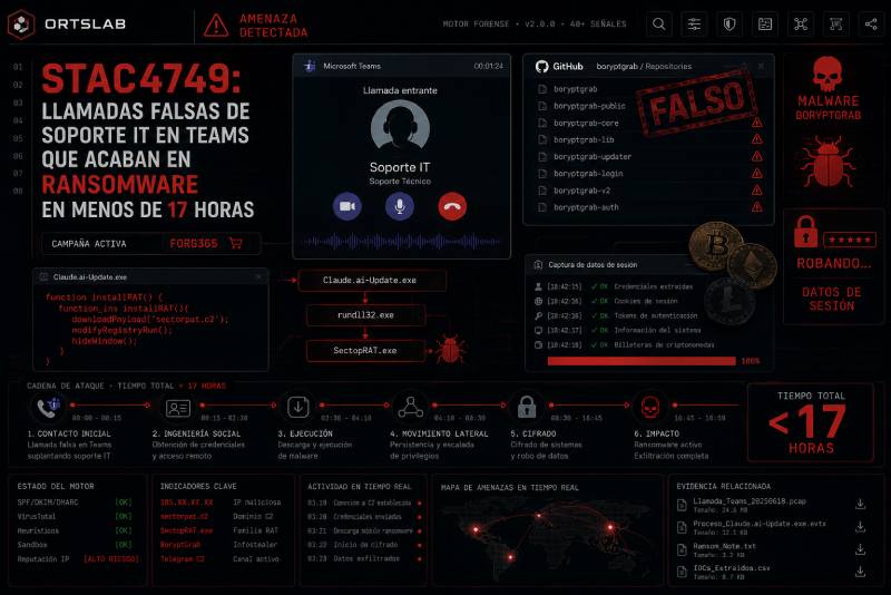 STAC4749: llamadas falsas de soporte IT en Teams que acaban en ransomware en menos de 17 horas